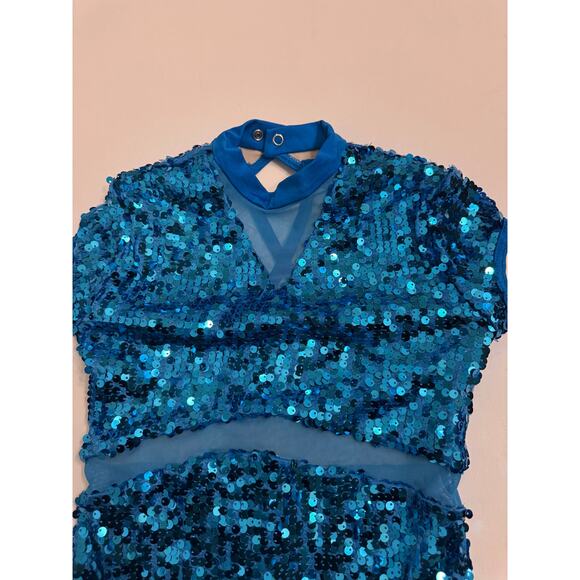 Weissman Crowd Go Crazy Blue Sequin Cap Sleeve Biketard Size MC Medium Child - Picture 4 of 8